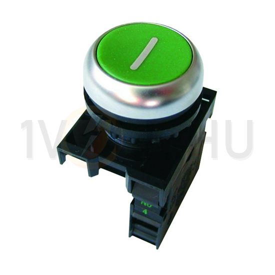 Nyomógomb komplett műa. d22 zöld lapos visszaugró 1z csavaros kerek M22-D-G-X1/K10 EATON - 216512