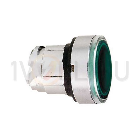 Nyomógombfej fém d22 világító lapos zöld kerek visszaugró Harmony XB4 Schneider - ZB4BW333