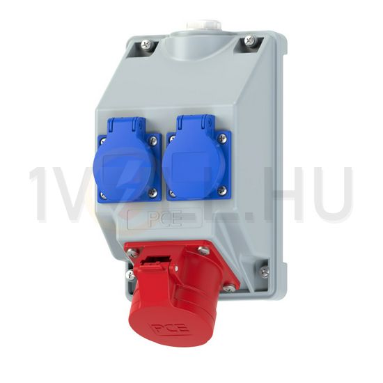 Dugaszoló elosztó 16A/400V 2x2P+F/230V 1x16A5P400V műanyag fali IP44 szürke COMBO-POL3 PCE - 16081552