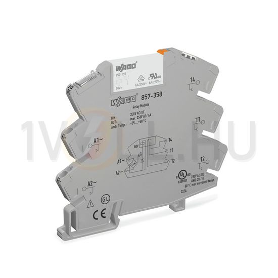 Relémodul keskeny 6A 1-v rugószorításos 230VAC 230VDC monostabil IP20 WAGO - 857-358