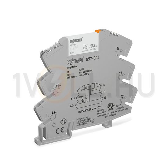 Relémodul keskeny 6A 1-v rugószorításos 24VDC monostabil IP20 WAGO - 857-304