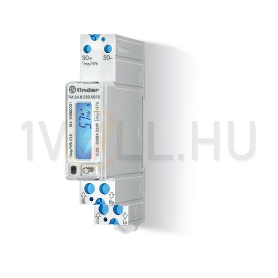 Sorolható fogyasztásmérő 1F 2irányú LCD MID-hiteles S0 IR 40A direkt 230V 7M.24.8.230.0010 FINDER - 7M2482300010