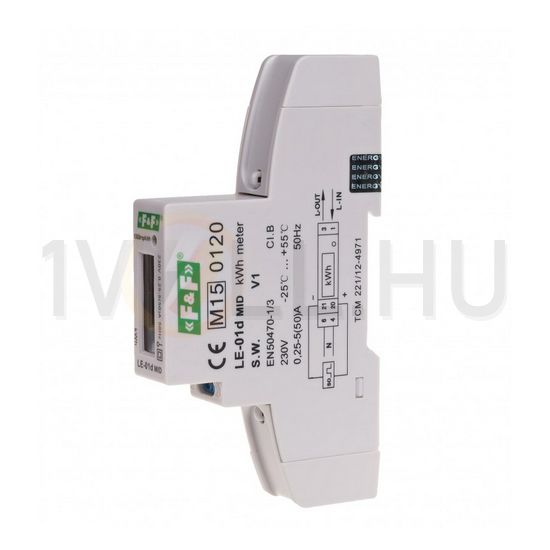 Sorolható fogyasztásmérő 1F LCD MID impulzusadós 45A direkt elektronikus 1M LE-01d F&F Filipowski - LE-01D