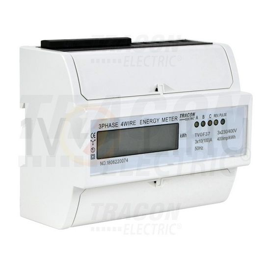 Sorolható fogyasztásmérő 3F LCD impulzusadós 100A direkt elektronikus 400V/ 4-vezetékes 7M TRACON - TVOF37