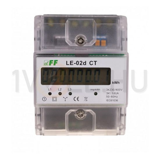 Sorolható fogyasztásmérő 3F LCD MID impulzusadós 6A áramváltós 230V LE-02d CT F&F Filipowski - LE-02D CT
