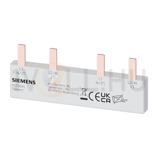 Sorolósín 2P kismegszakítókhoz csapos-csatlakozás 2F 2P 80A 16mm2/ 76mm x szigetelt N-sínes 18mm-osztás 2-készülék SENTRON SIEMENS - 5ST3640