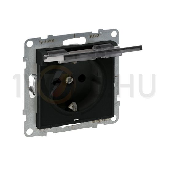 Suno 162 dugalj földelt csapófedéllel gyerekzárral fekete IP21 süllyesztett rugós LEGRAND - 721427