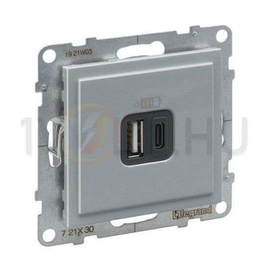 Suno USB töltőaljzat USB-A+USB-C 3000mA/ 5V süllyesztett alumínium IP20 LEGRAND - 721330
