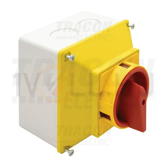 Szakaszoló fő- és vészkapcsoló 20A 4P 690V beépíthető tokozott piros rövid forgatókaros TRACON - TKFL-20T