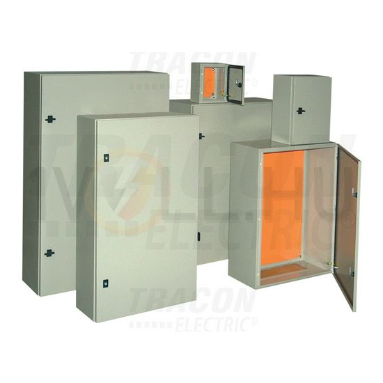 Szekrény fali teli ajtós acél szerelőlappal 400mm 400mmx 200mmx IP55 szürke TRACON - TFE404020