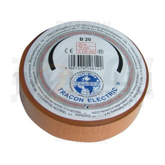 Szigetelőszalag barna 18mm x 20m PVC 90°C max. TRACON - B20