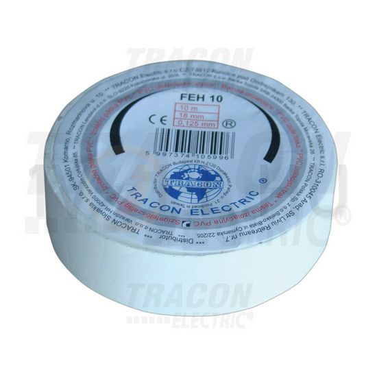 Szigetelőszalag fehér 18mm x 10m PVC 90°C max. TRACON - FEH10