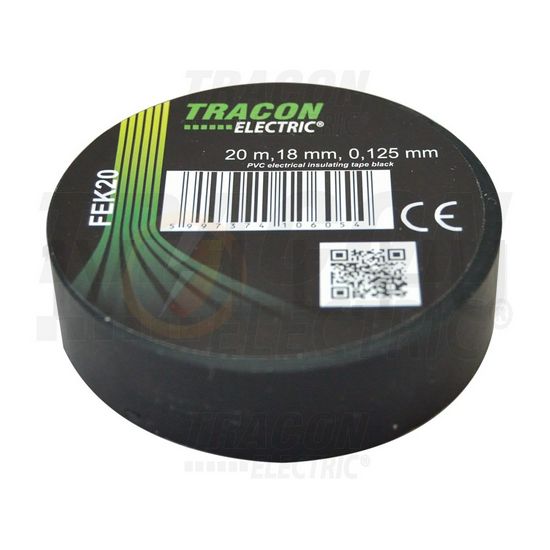 Szigetelőszalag fekete 18mm x 20m PVC 90°C max. TRACON - FEK20
