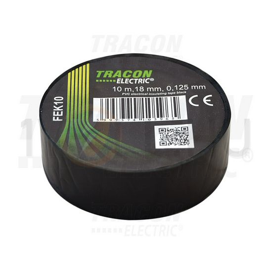 Szigetelőszalag fekete 18mm x 10m PVC 90°C max. TRACON - FEK10