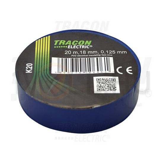 Szigetelőszalag kék 18mm x 20m PVC 90°C max. TRACON - K20