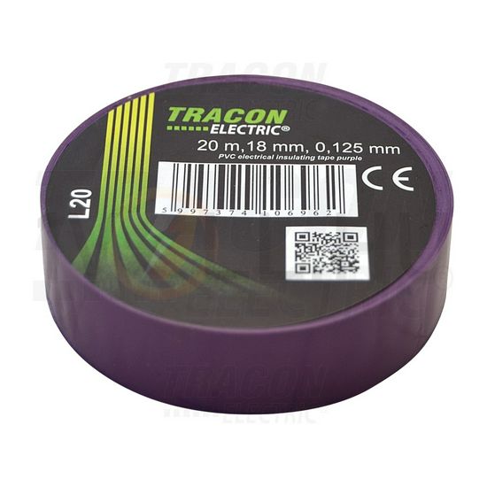 Szigetelőszalag lila/ibolya 18mm x 20m PVC 90°C max. TRACON - L20