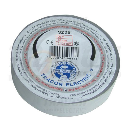 Szigetelőszalag szürke 18mm x 20m PVC 90°C max. TRACON - SZ20