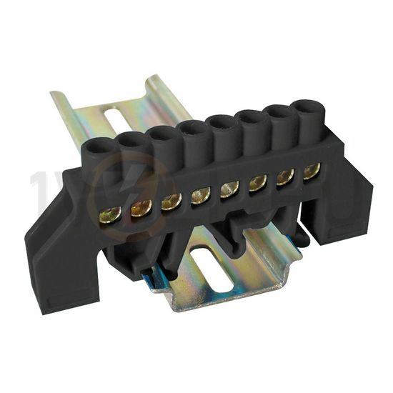 Szigetelt N/PE-sín 6x9mm 8x2,5-16mm2 fekete 63A sárgaréz kezeletlen TRACON - NPE-BK6-8