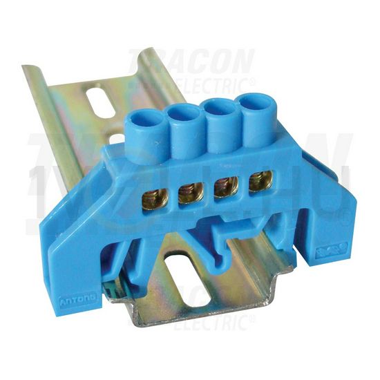 Szigetelt N-sín 6x9mm 4x2,5-16mm2 kék 63A sárgaréz kezeletlen TRACON - NPE-B6-4