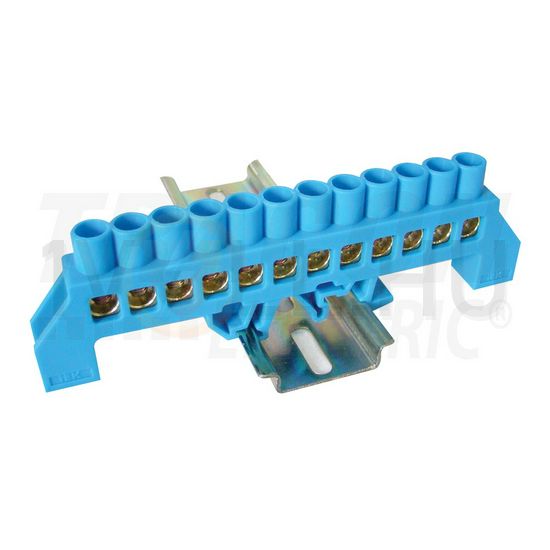 Szigetelt N-sín 8x12mm 12x4-35mm2 kék 100A sárgaréz kezeletlen TRACON - NPE-B8-12