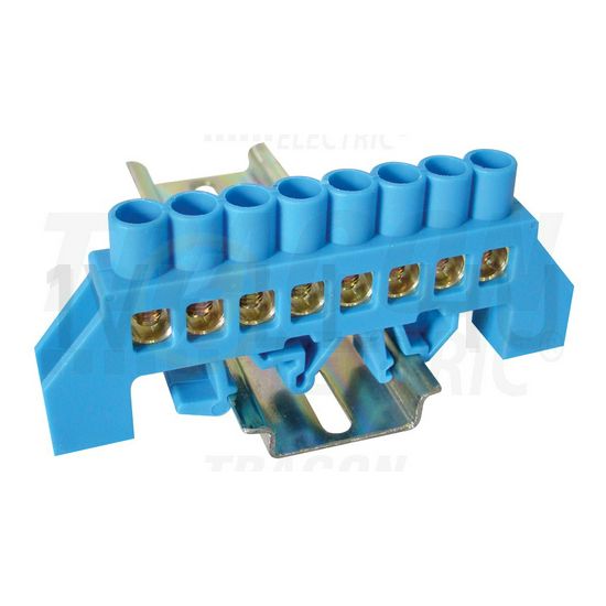 Szigetelt N-sín 8x12mm 8x4-35mm2 kék 100A sárgaréz kezeletlen TRACON - NPE-B8-8
