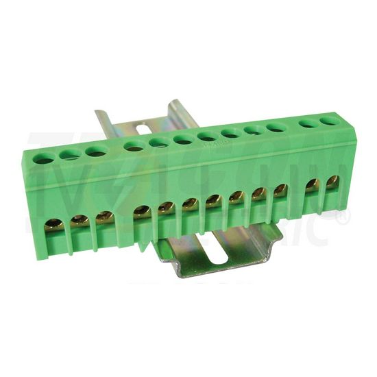 Szigetelt PE-sín 6x9mm 12x2,5-16mm2 zöld 63A sárgaréz kezeletlen TRACON - NPE-ZG