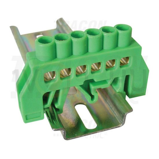 Szigetelt PE-sín 6x9mm 6x2,5-16mm2 zöld 63A sárgaréz kezeletlen TRACON - NPE-G6-6