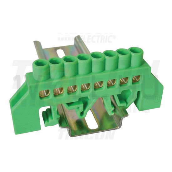 Szigetelt PE-sín 6x9mm 8x2,5-16mm2 zöld 63A sárgaréz kezeletlen TRACON - NPE-G6-8