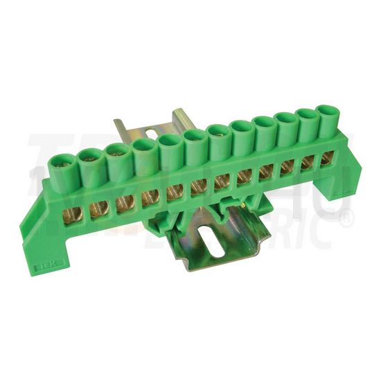 Szigetelt PE-sín 8x12mm 12x4-35mm2 zöld 100A sárgaréz kezeletlen TRACON - NPE-G8-12