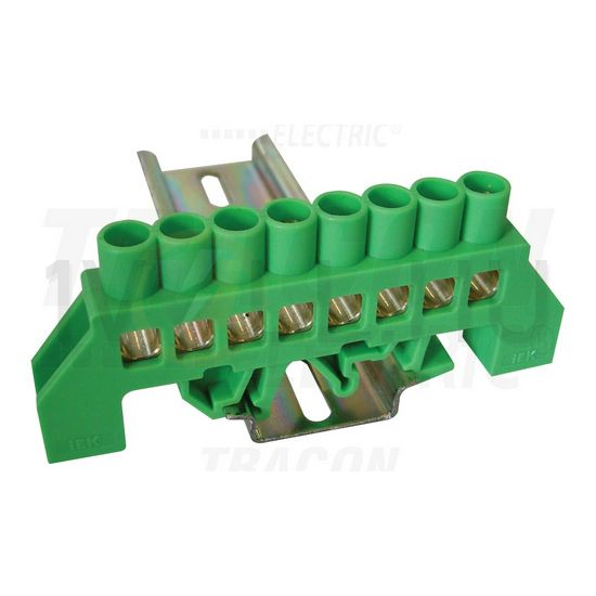 Szigetelt PE-sín 8x12mm 8x4-35mm2 zöld 100A sárgaréz kezeletlen TRACON - NPE-G8-8