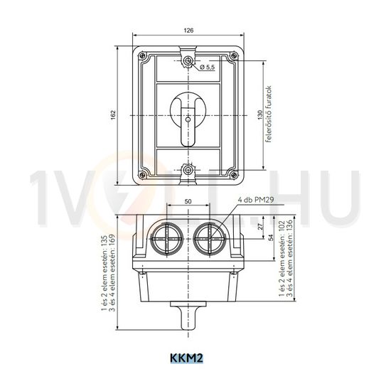 Terhelés be-ki kapcsoló 3P 115A tokozott KKM2-115-6002 Ganz KK - 904-6002-972
