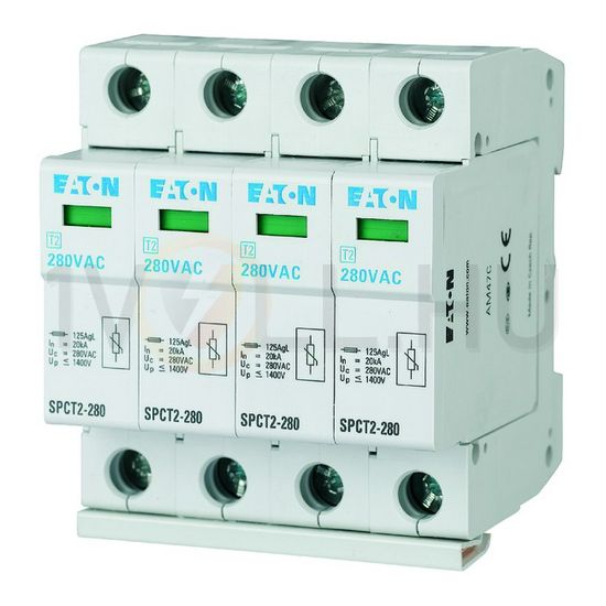 Túlfeszültség-levezető dugaszolható 4P T2 TN-S TN-C-S TN 280V/AC 40kA 4M SPCT2-280/4 EATON - 167596