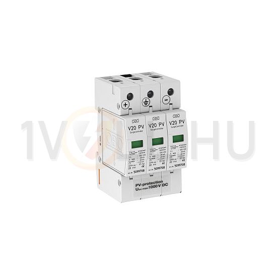 Túlfeszültség-levezető szolár dugaszolható 3P 3P T2 1000V/DC 40kA V20-C 3-PH-1000 OBO-BETTERMANN - 5094608