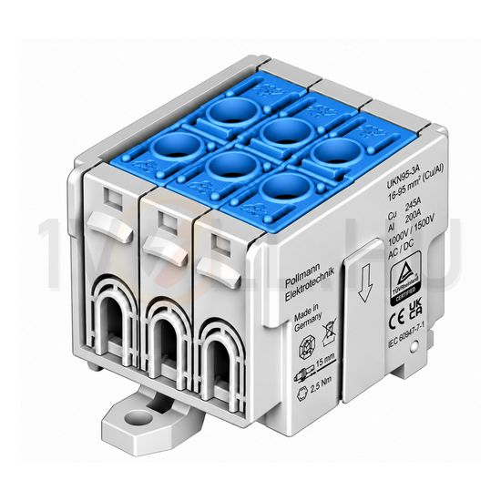 Univerzális sorkapocs N kék 16-95mm2Cu/Alu 1P csavaros kalapsínre UKN95-3N Pollmann - 2090346