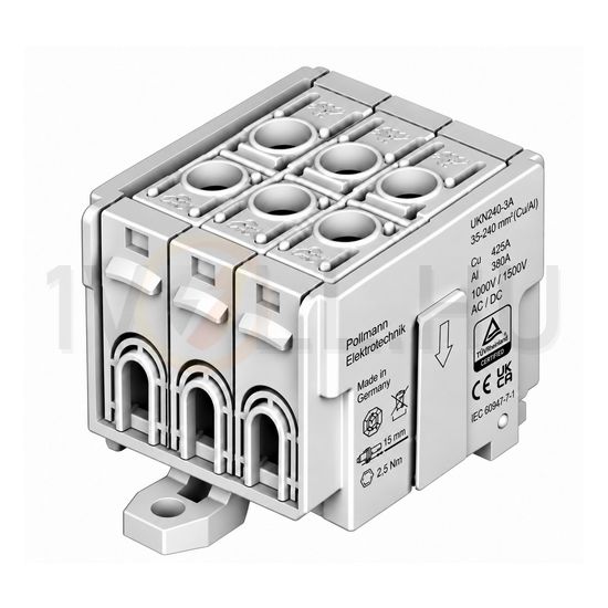 Univerzális sorkapocs szürke 35-240mm2Cu/Alu 1P csavaros csavar UKN240-3A Pollmann - 2090351