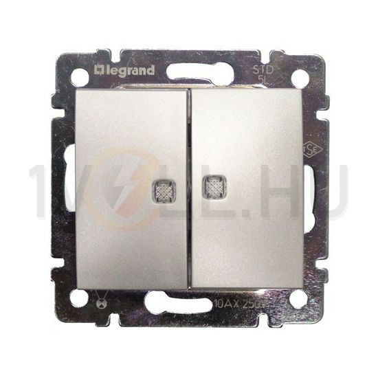 Valena 106+6 kettős váltókapcsoló +jelzőfény betét közp. fedéllel alumínium süllyesztett LEGRAND - 770212