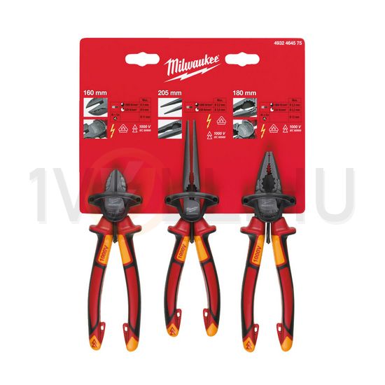 Fogó készlet 3-darabos 1-oldalvágó fogó 1-csőrös fogó 1-kombináltfogó Milwaukee - 4932464575