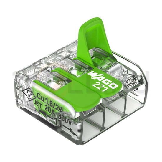 Vezetékösszekötő oldható 32A/450V leágazás 3x 0,14-4mm2 átlátszó polikarbonát (PC) Green WAGO - 221-423