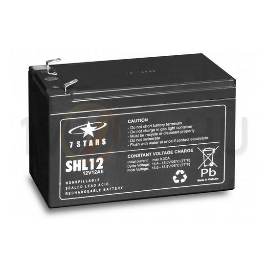 Zárt VLRA akkumulátor ólom(száraz, AGM) 12V 12Ah F2 6,3 SHL 7Star Battery - SHL12-12