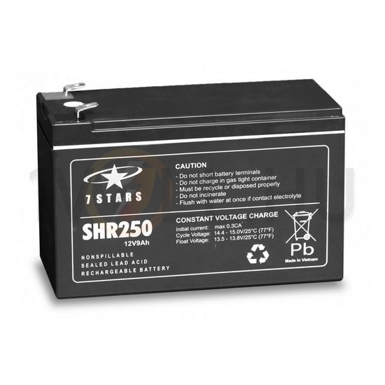 Zárt VLRA akkumulátor ólom(száraz, AGM) 12V 9Ah F2 6,3 SHR 7Star Battery - SHR250