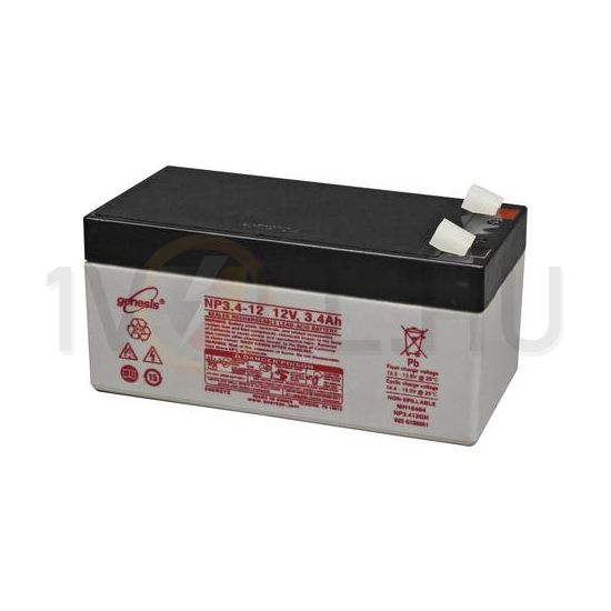Zárt VLRA akkumulátor tűzálló ólom(száraz, AGM) 12V 3.4Ah F1 4,8 NP Genesis - NP3,4-12 NFR